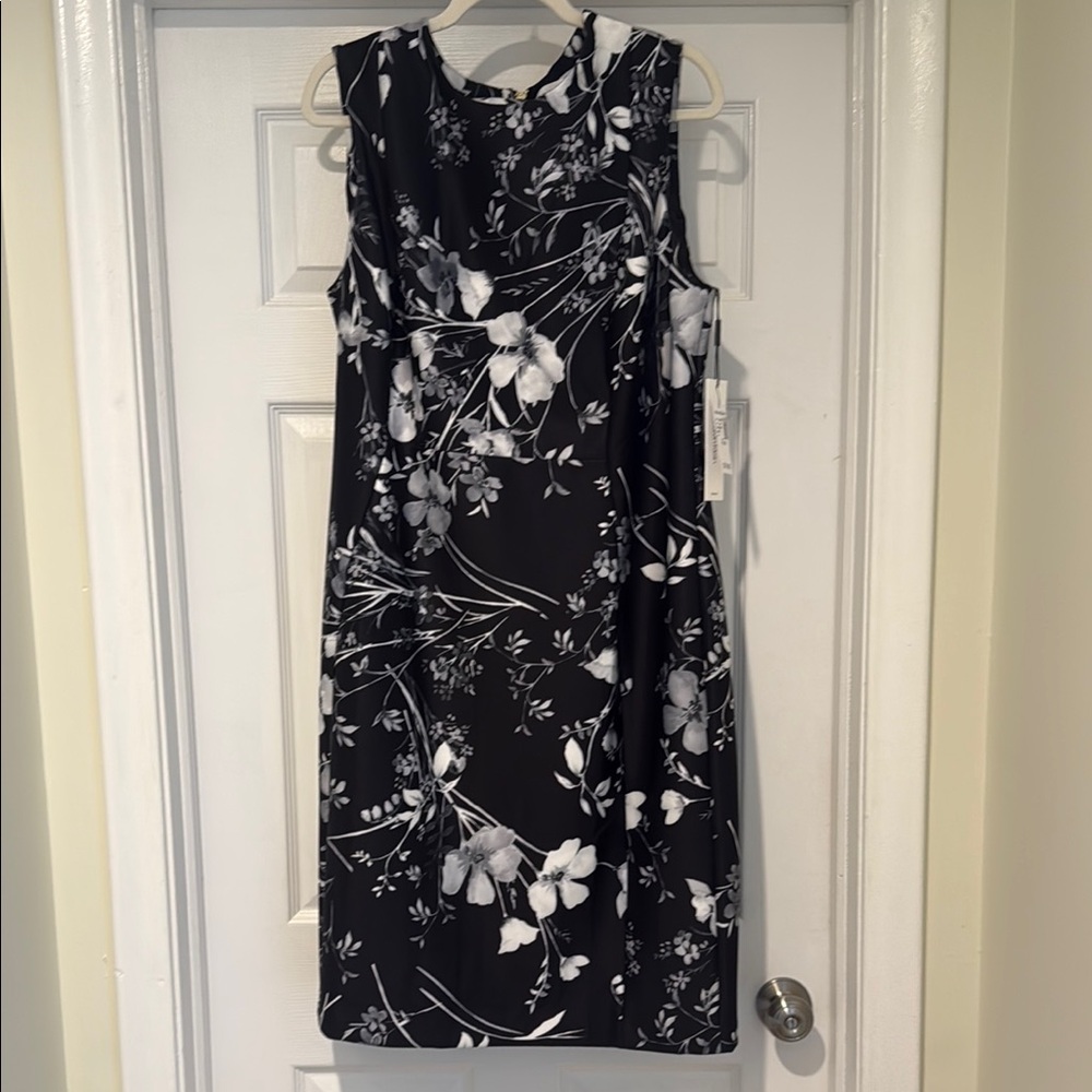 Calvin Klein Black and White Floral Midi Dress